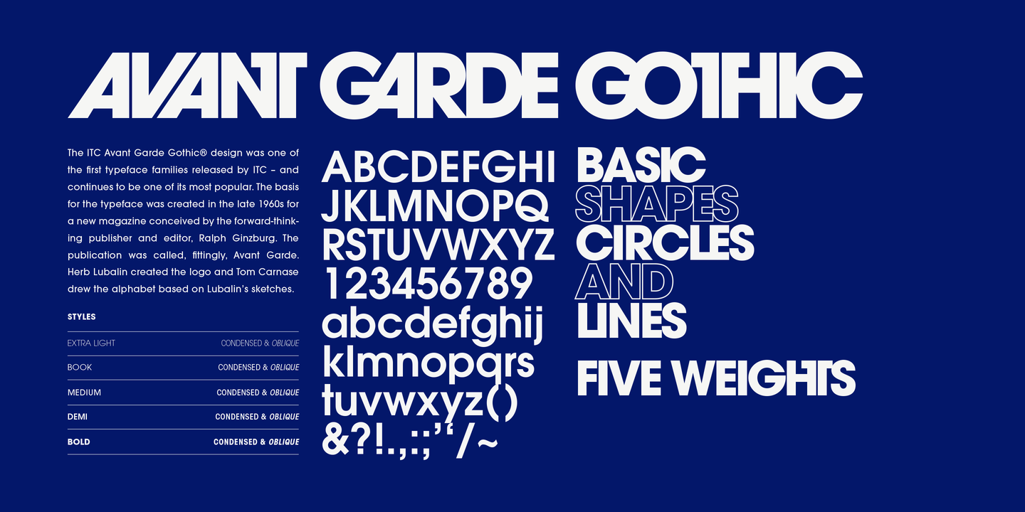 Schriftart ITC Avant Garde Gothic
