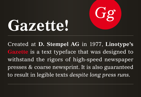 Beispiel einer Gazette-Schriftart #1